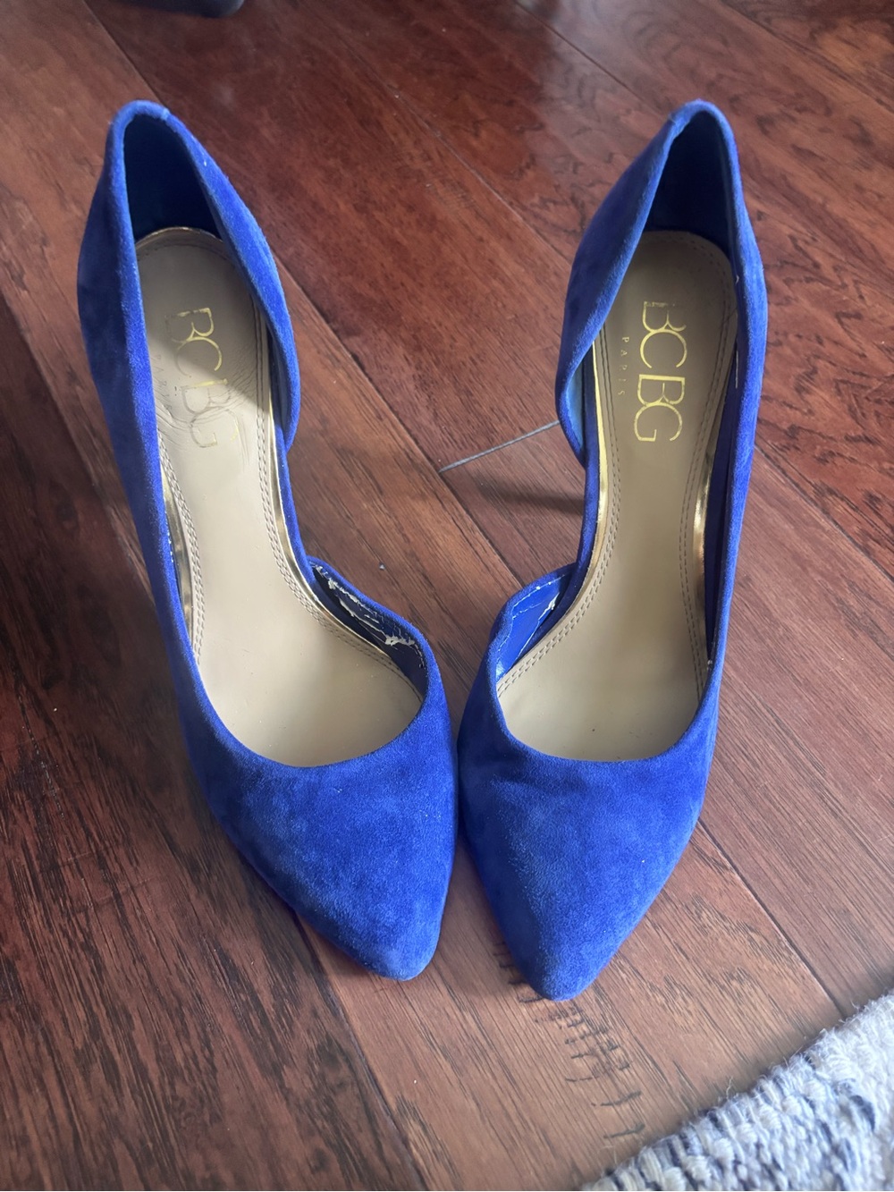 BCBG Royal Blue Suede Pointed-Toe D'Orsay Heels